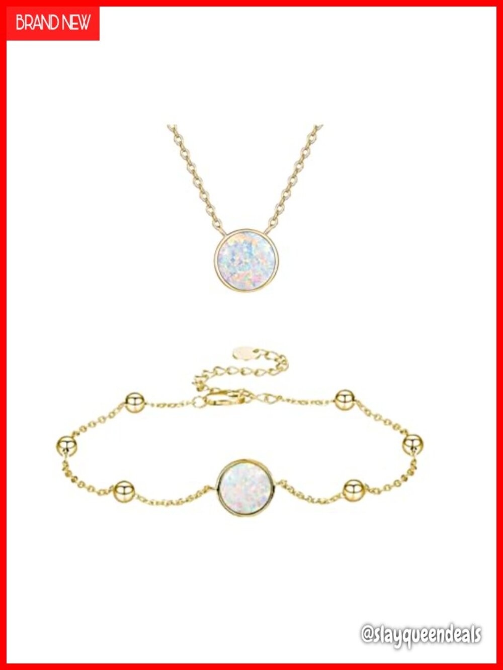 925 Sterling Silver Opal Necklace Bracelet Set Yellow Gold Plated